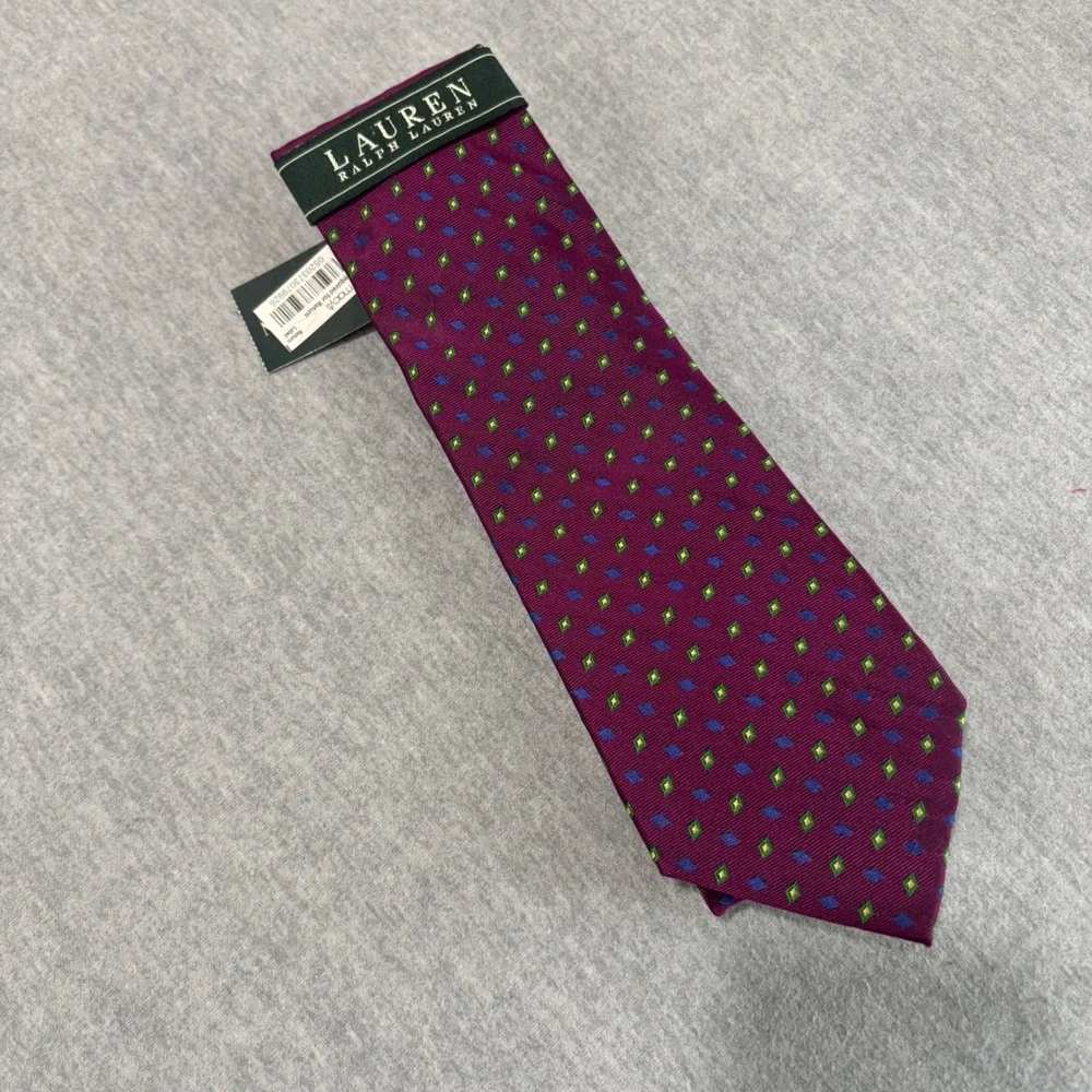 Lauren Ralph Lauren Mens Burgundy Silk Geometric Diamond Pattern Necktie NWT